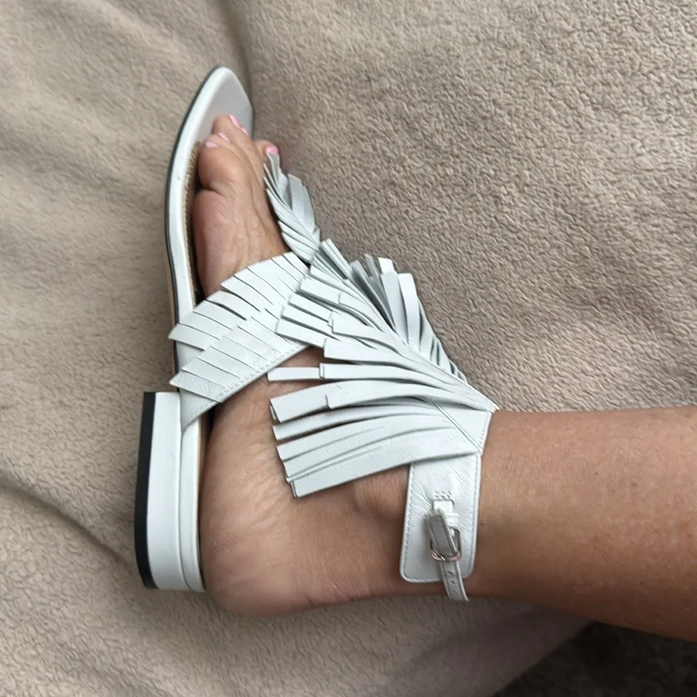 Sergio Rossi White Leather Fringe Sandals 36 - Picture 8 of 11